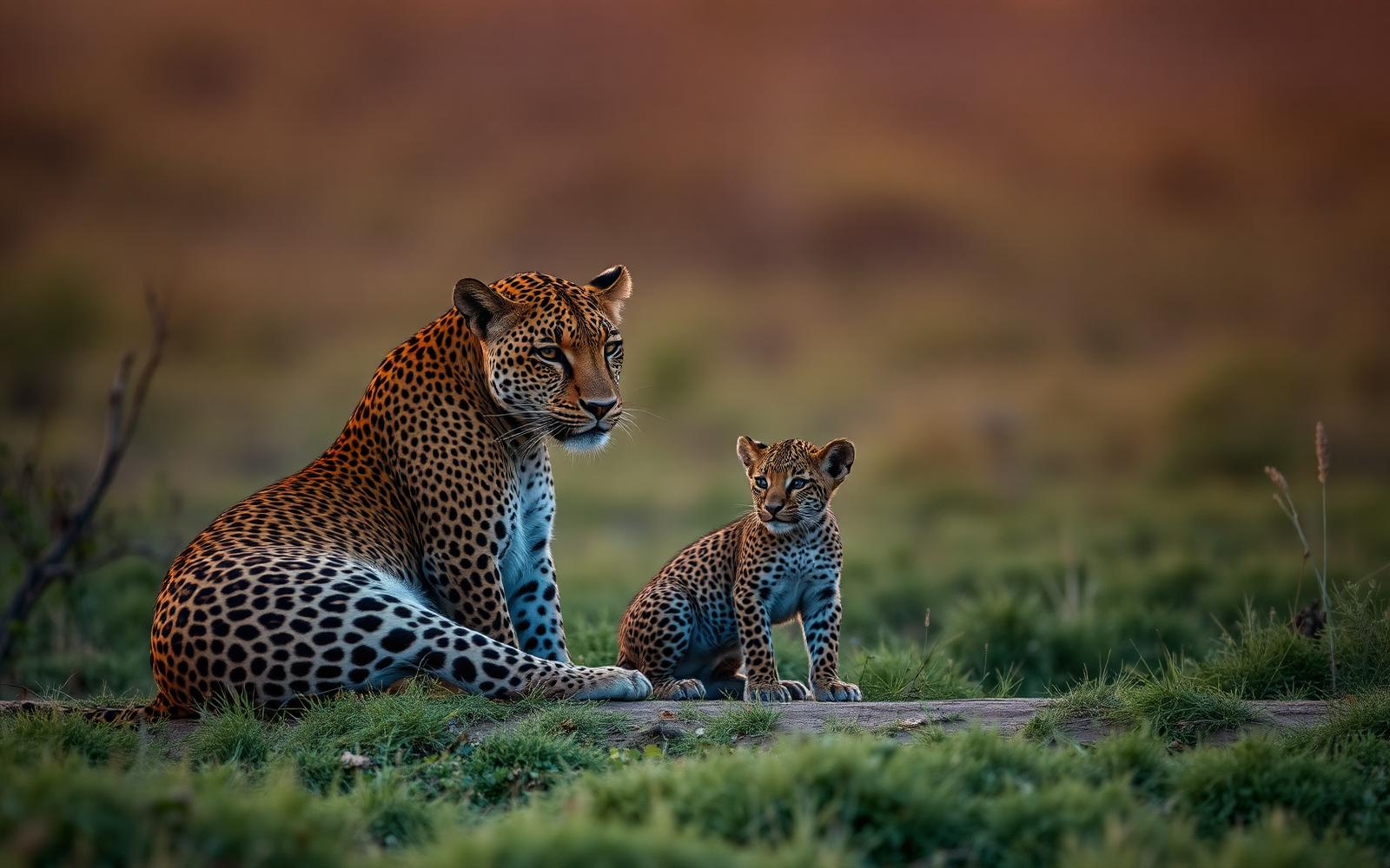 Leopard mother and cub on a private Sabi Sand concession