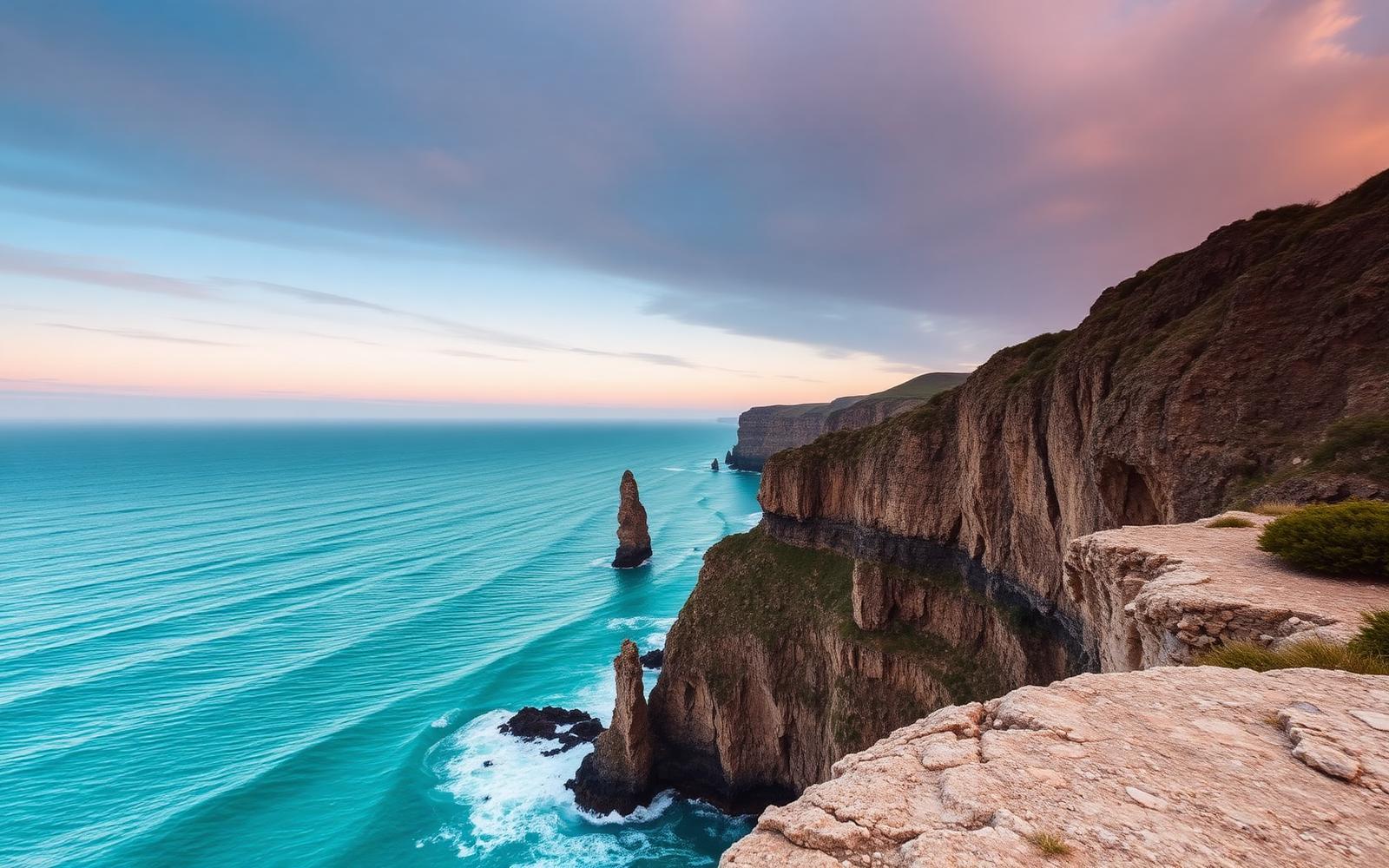 Coastal cliffs at dusk